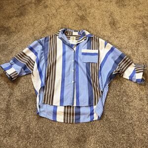A SHIRT THING Stripped Button Down Tunic Top 100% Cotton Size Petite Small USA
